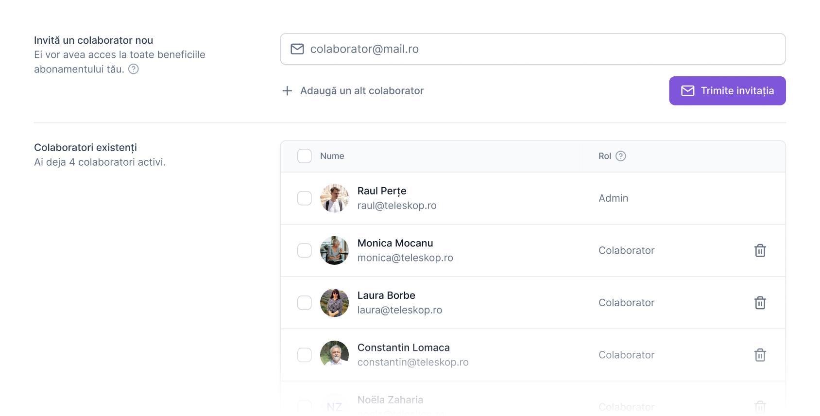 Teleskop platform features: Team access